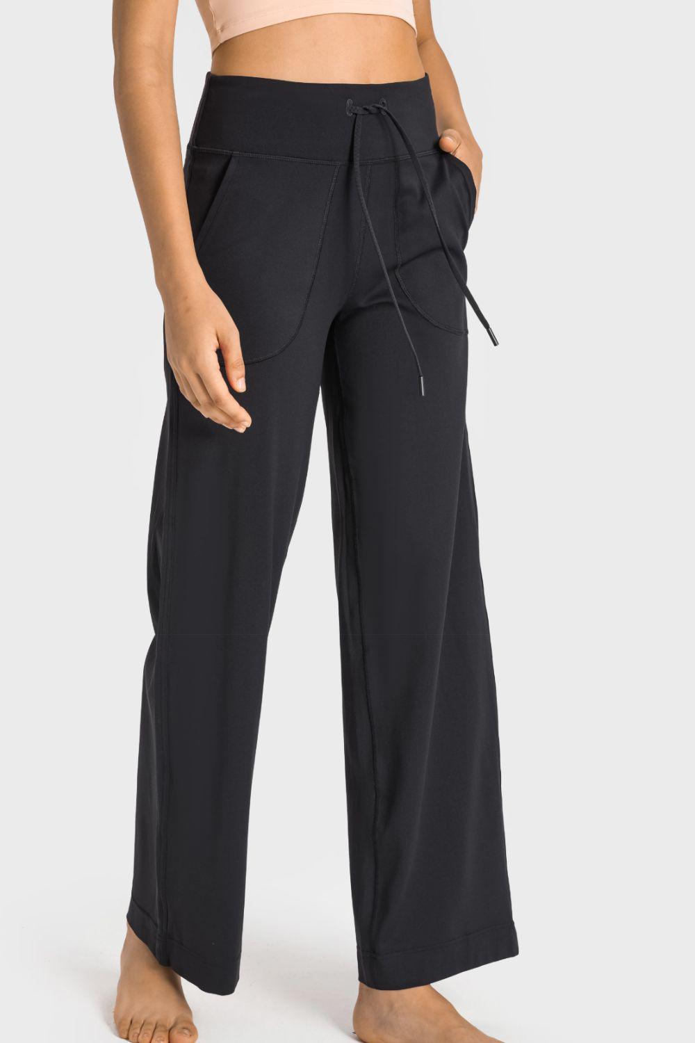 Drawstring Waist Wide Leg Sports Pants with Pockets BLUE ZONE PLANET