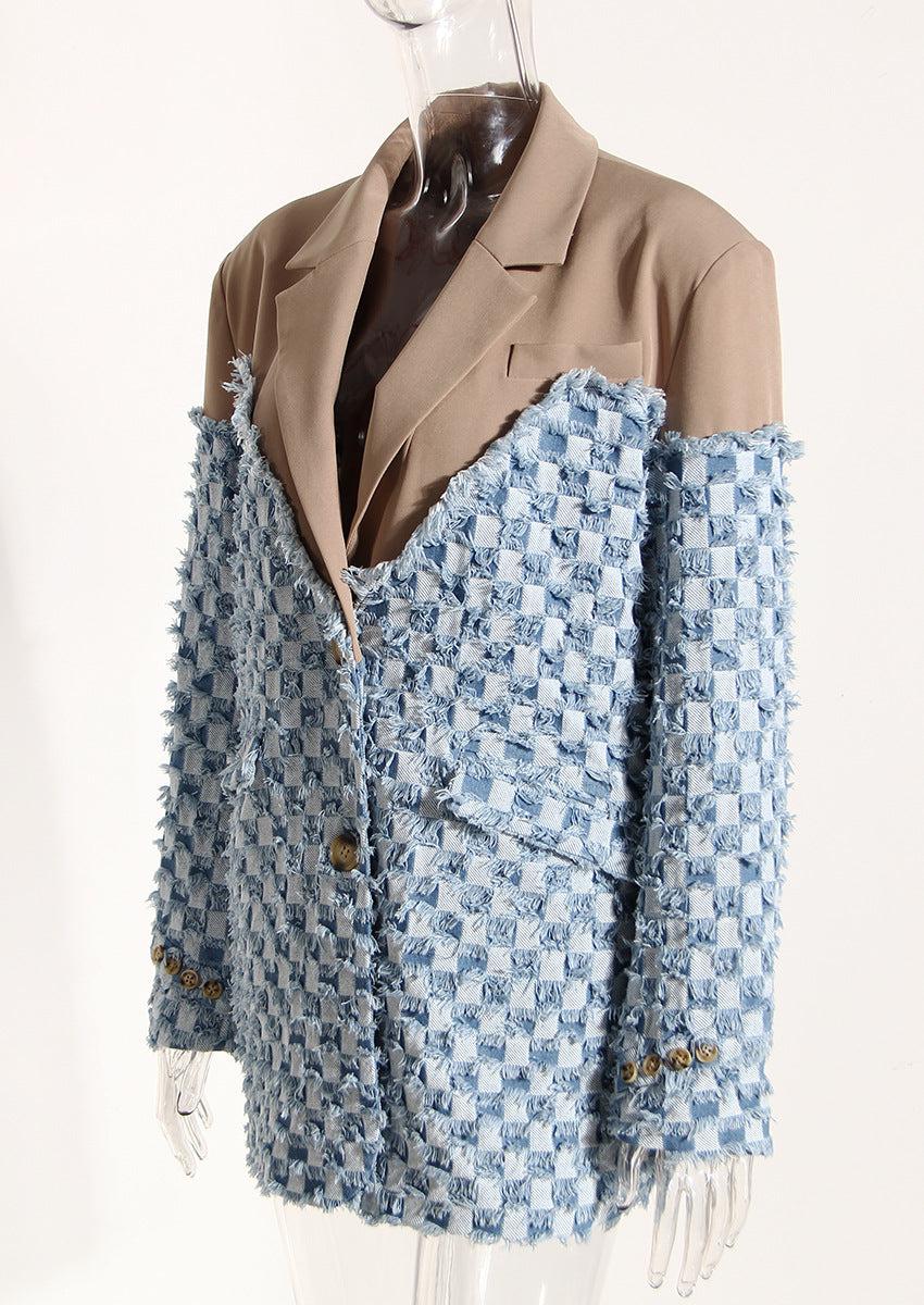 Dream Architect Color Contrast Stitching Plaid Denim Jacket iYoowe DropShipping