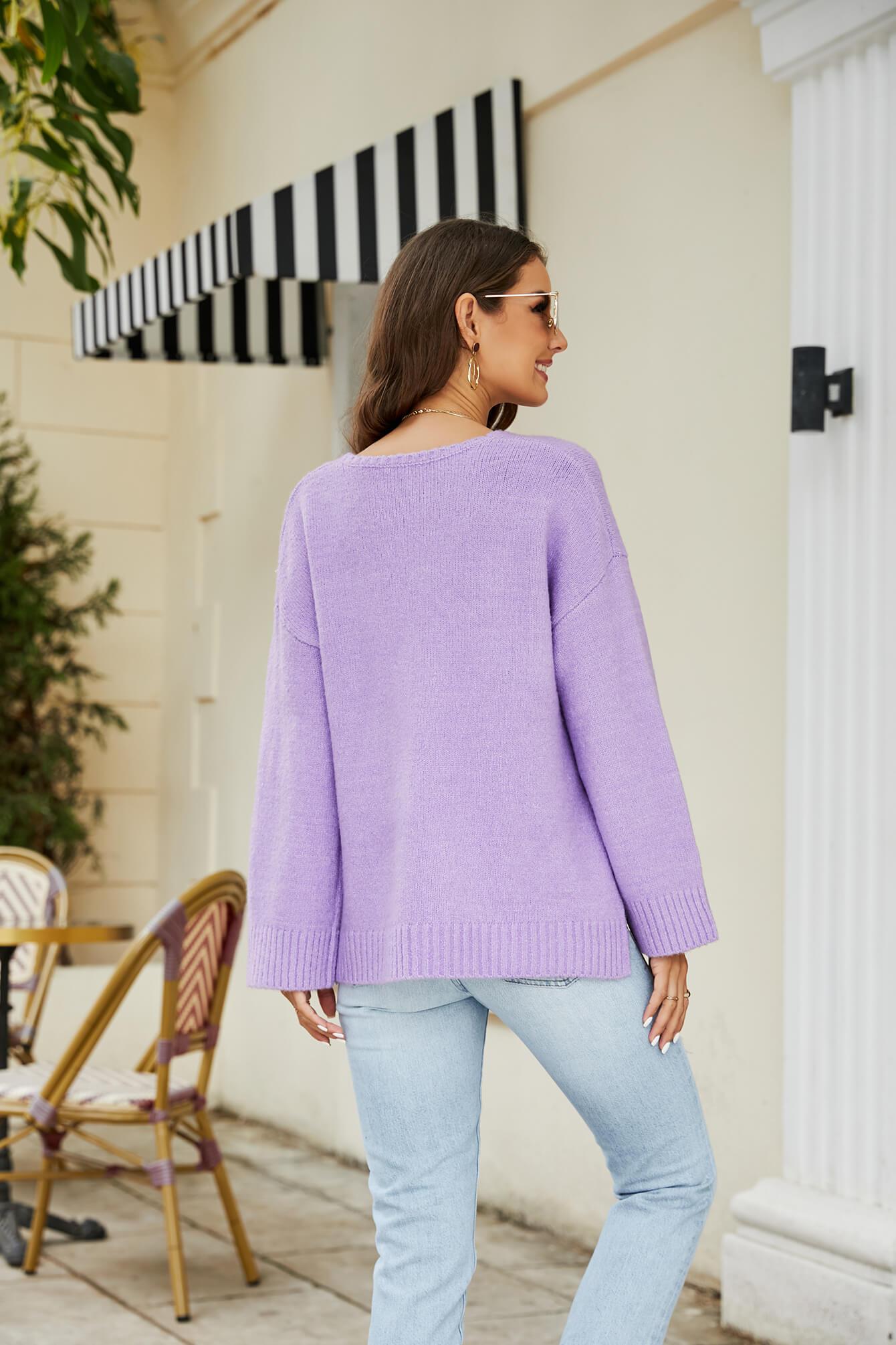 Drop Shoulder V-Neck Knit Pullover BLUE ZONE PLANET