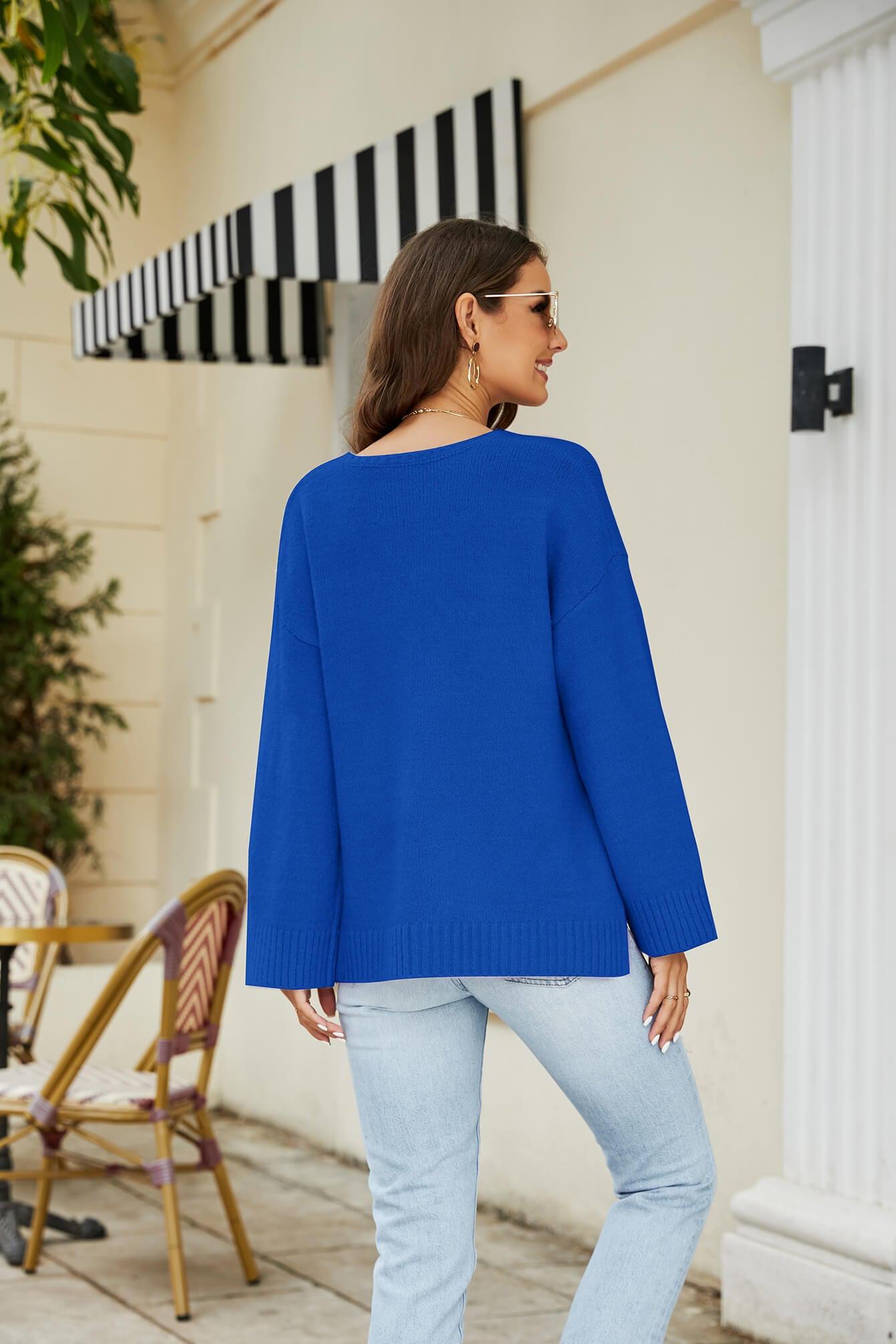 Drop Shoulder V-Neck Knit Pullover BLUE ZONE PLANET