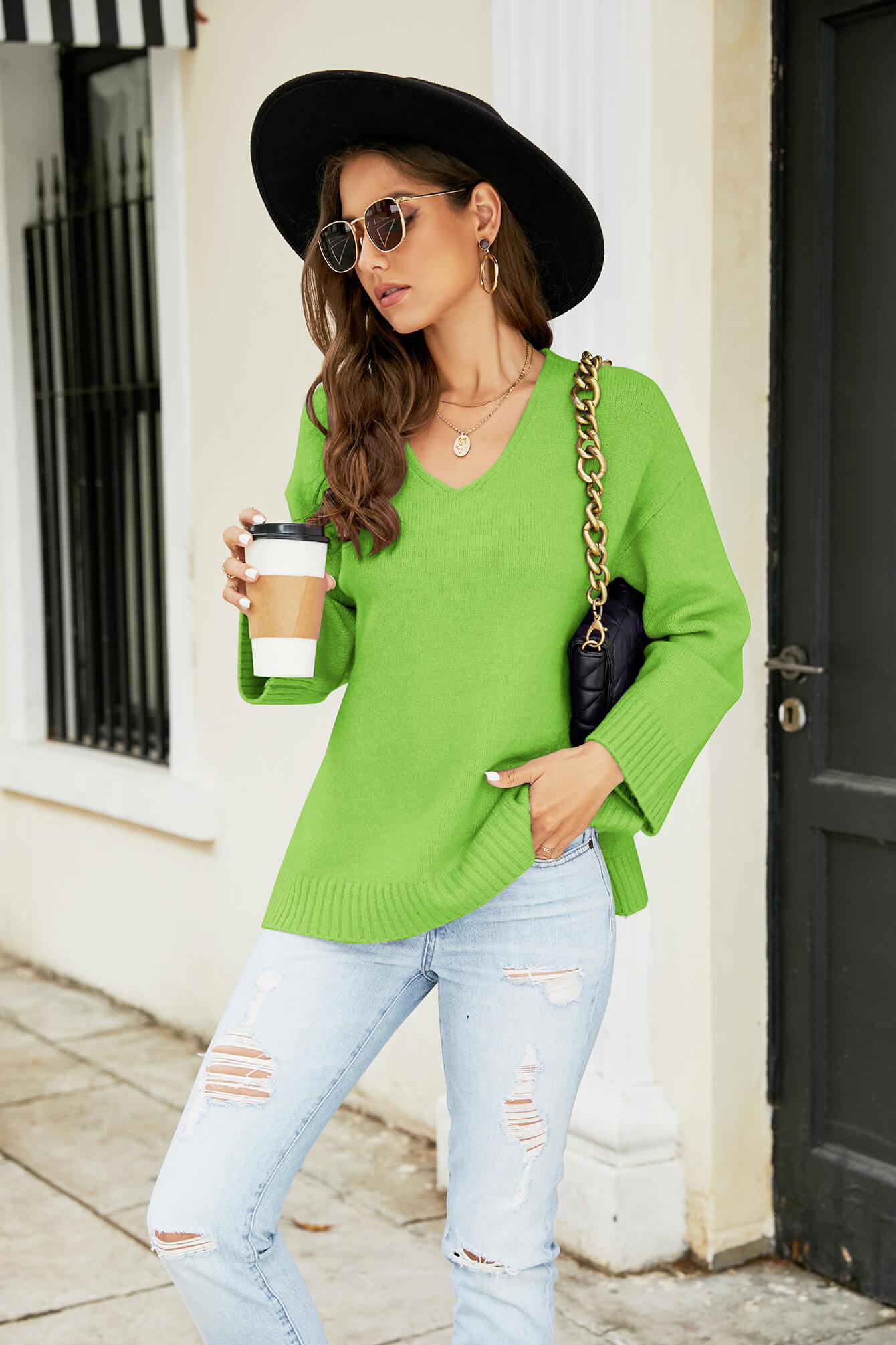 Drop Shoulder V-Neck Knit Pullover BLUE ZONE PLANET