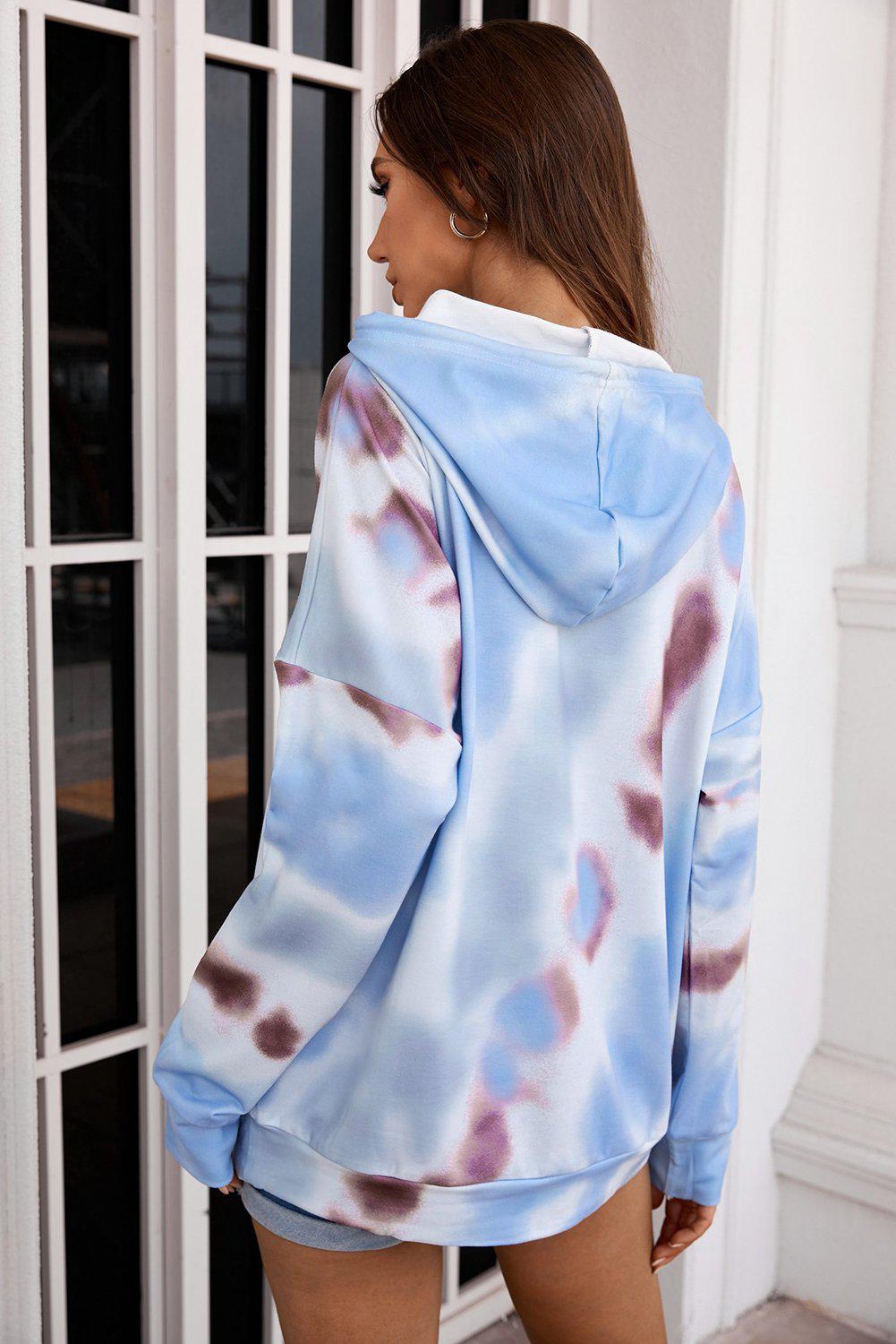 Dropped Sleeve Tie-dye Hoodie with Drawstring BLUE ZONE PLANET