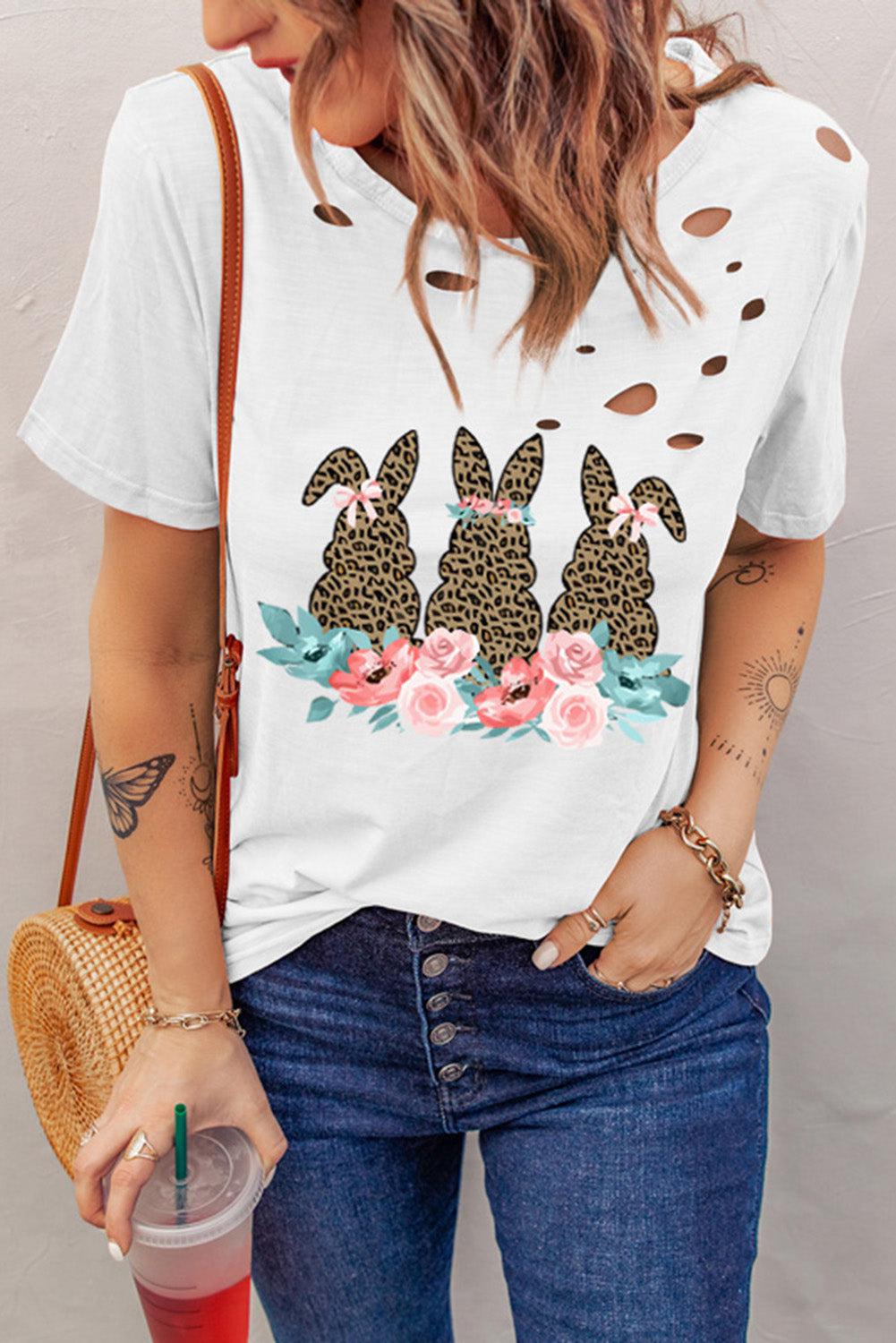 Easter Bunny Graphic Distressed Tee Shirt BLUE ZONE PLANET