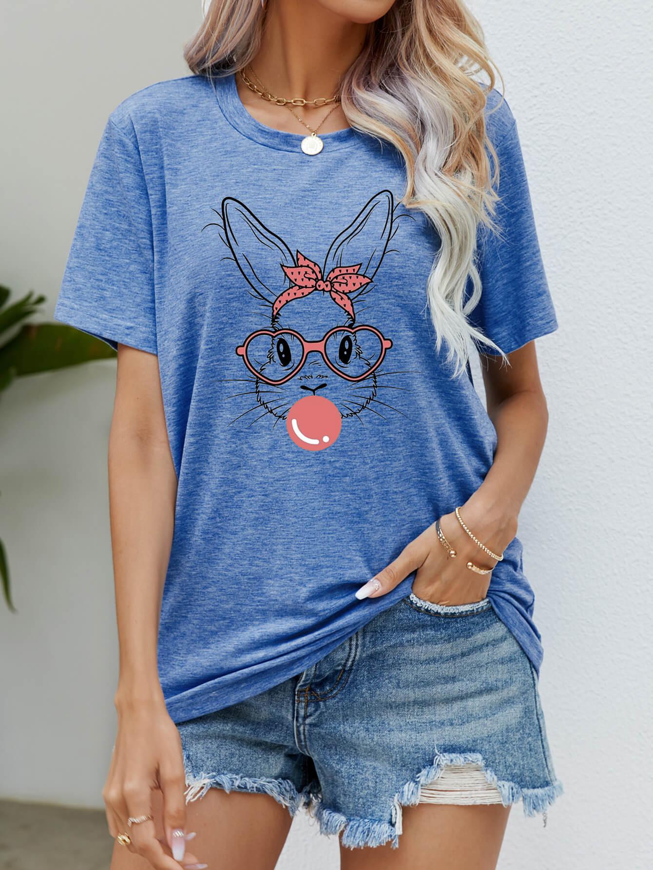 Easter Bunny Graphic Round Neck T-Shirt BLUE ZONE PLANET