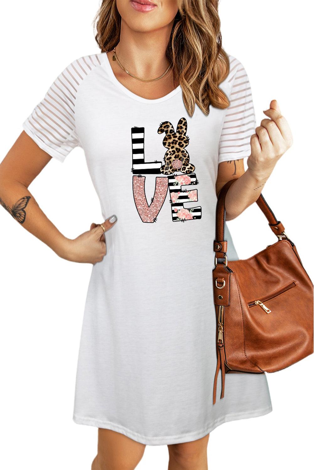 Easter Graphic Sheer Striped T-Shirt Dress-TOPS / DRESSES-[Adult]-[Female]-2022 Online Blue Zone Planet