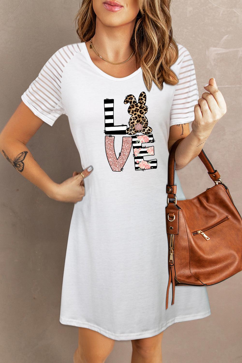 Easter Graphic Sheer Striped T-Shirt Dress-TOPS / DRESSES-[Adult]-[Female]-White-S-2022 Online Blue Zone Planet