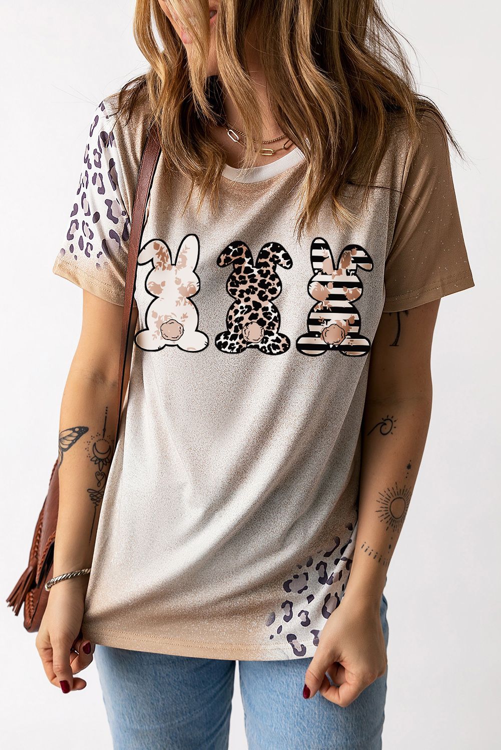 Easter Leopard Rabbit Graphic T-Shirt BLUE ZONE PLANET