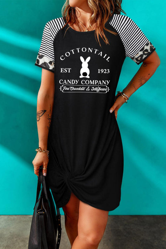 Easter Letter Graphic Mixed Print Twisted T-Shirt Dress-TOPS / DRESSES-[Adult]-[Female]-2022 Online Blue Zone Planet