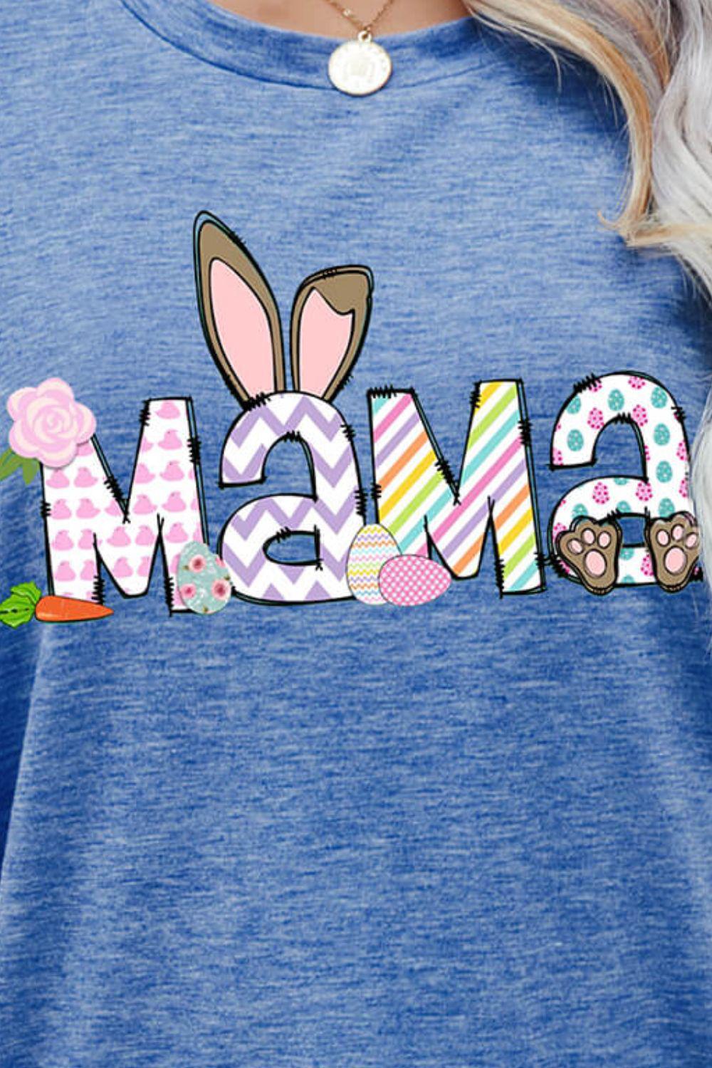 Easter MAMA Graphic Round Neck T-Shirt BLUE ZONE PLANET