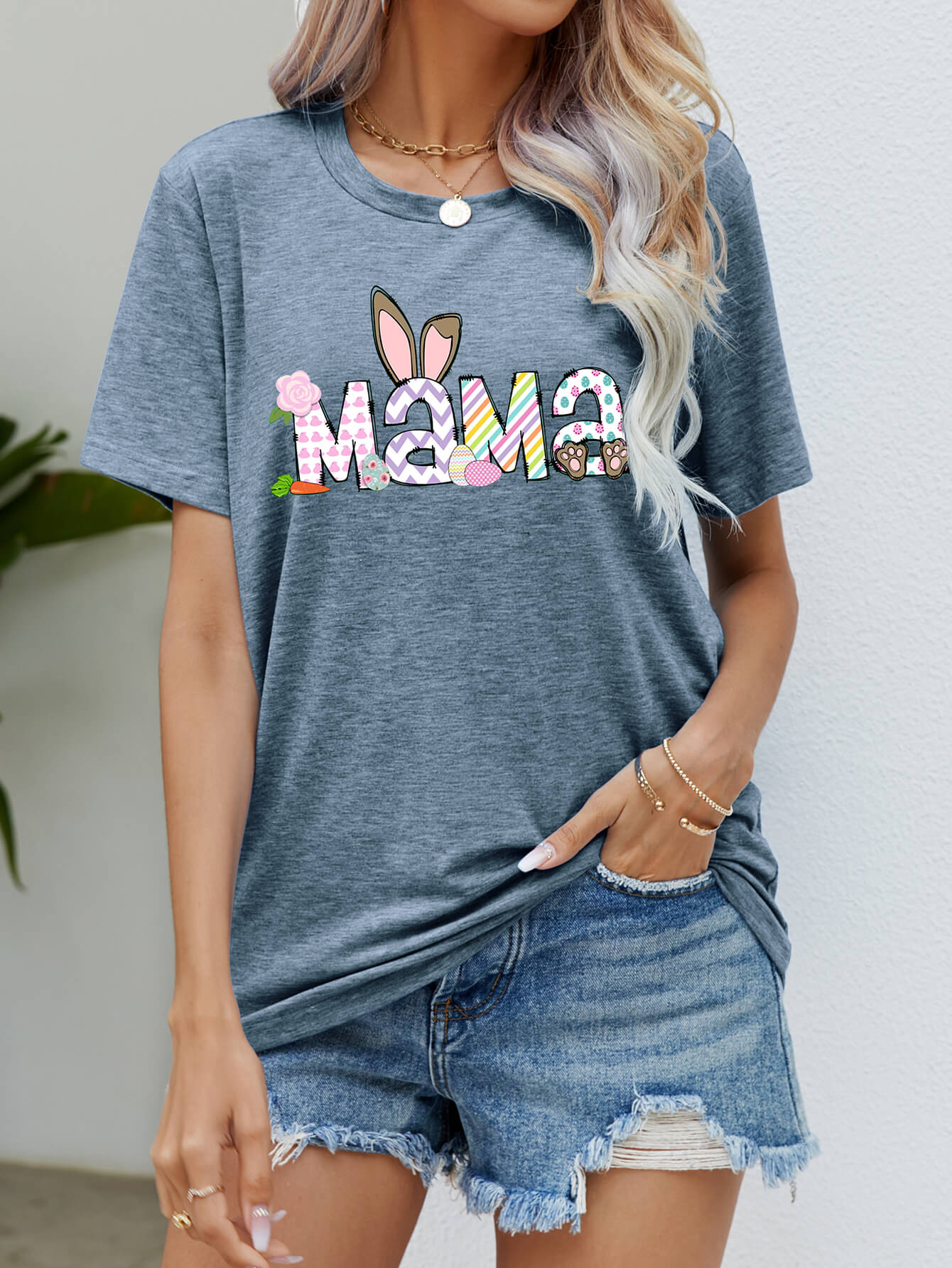 Easter MAMA Graphic Round Neck T-Shirt BLUE ZONE PLANET