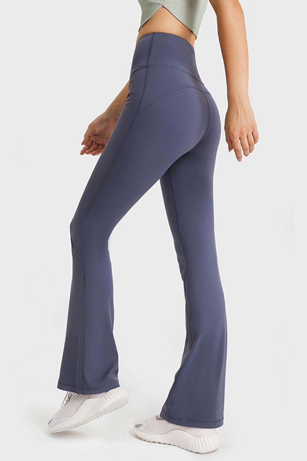 Elastic Waist Flare Yoga Pants-BOTTOM SIZES SMALL MEDIUM LARGE-[Adult]-[Female]-Blue Zone Planet
