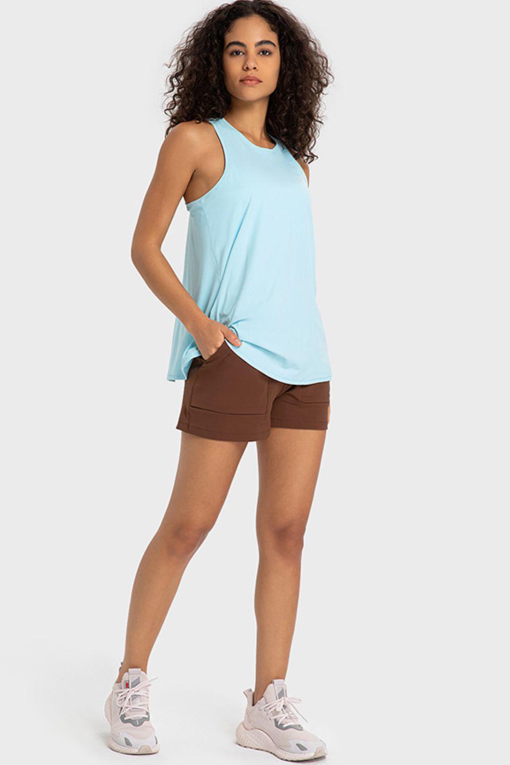 Elastic Waist Sports Shorts with Pockets BLUE ZONE PLANET