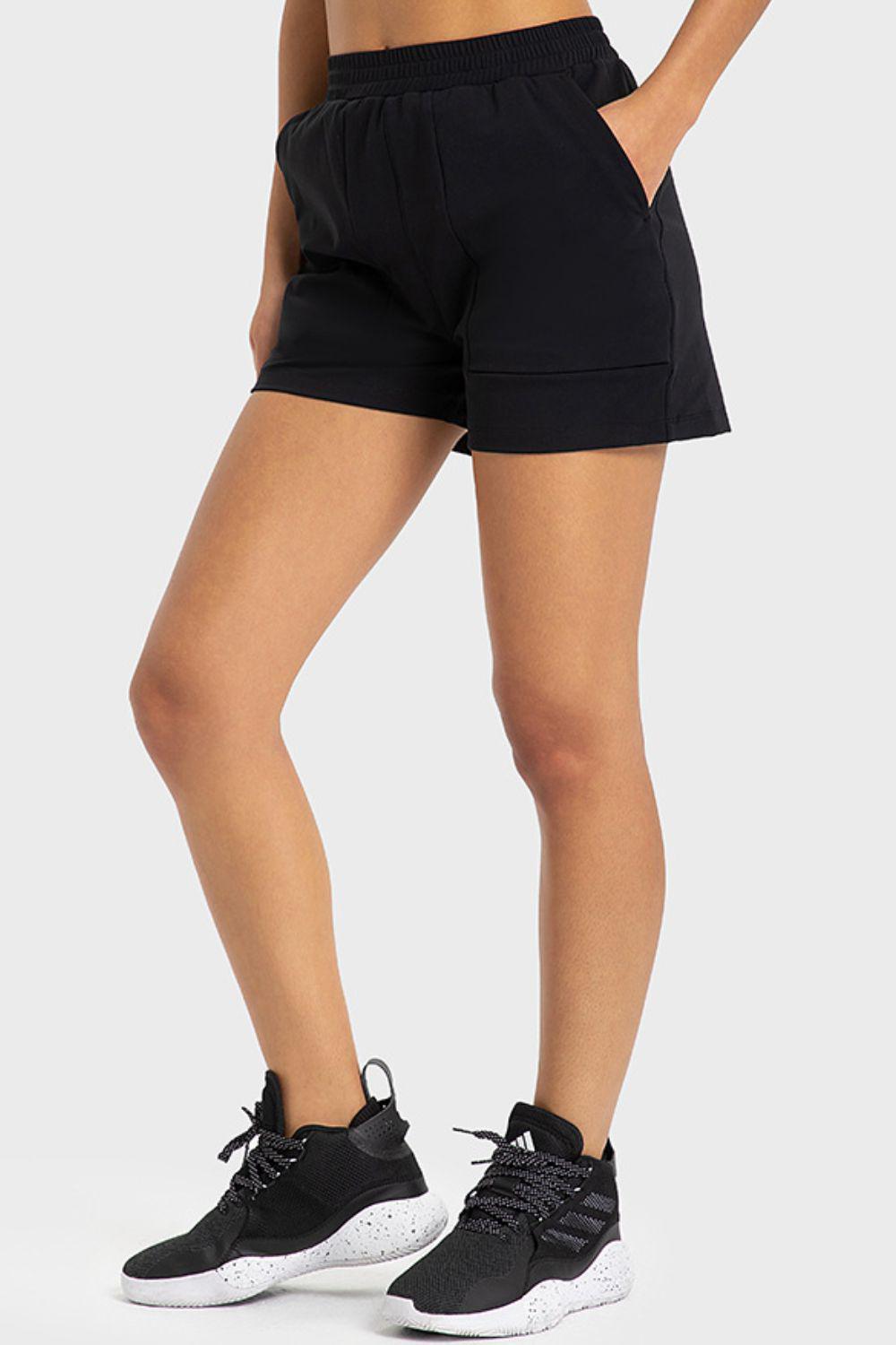 Elastic Waist Sports Shorts with Pockets BLUE ZONE PLANET