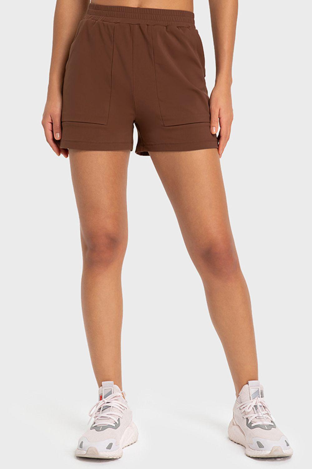 Elastic Waist Sports Shorts with Pockets BLUE ZONE PLANET