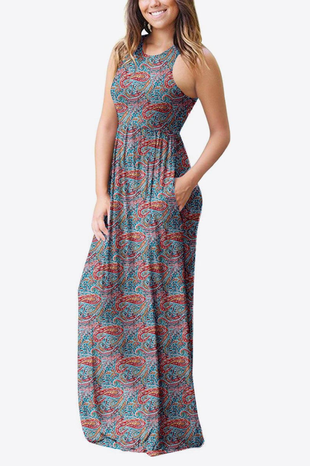 Empire Waist Sleeveless Dress with Pockets - Snakeskin / XL Empire Waist Sleeveless Dress with Pockets - Snakeskin / XL