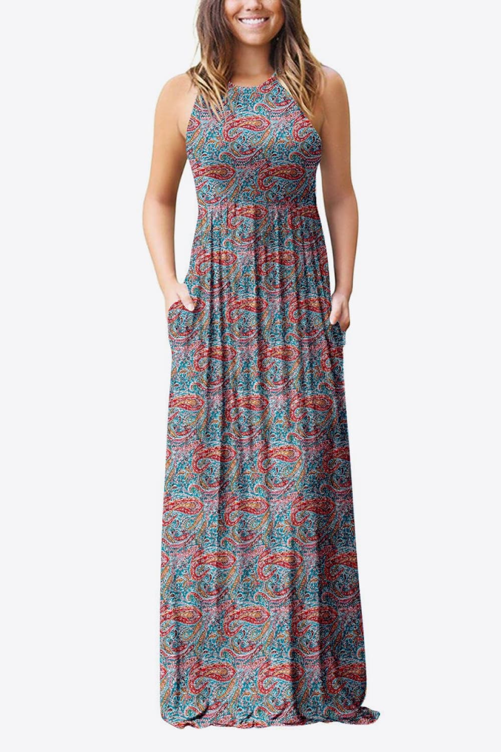 Empire Waist Sleeveless Dress with Pockets-TOPS / DRESSES-[Adult]-[Female]-Multicolor-S-2022 Online Blue Zone Planet
