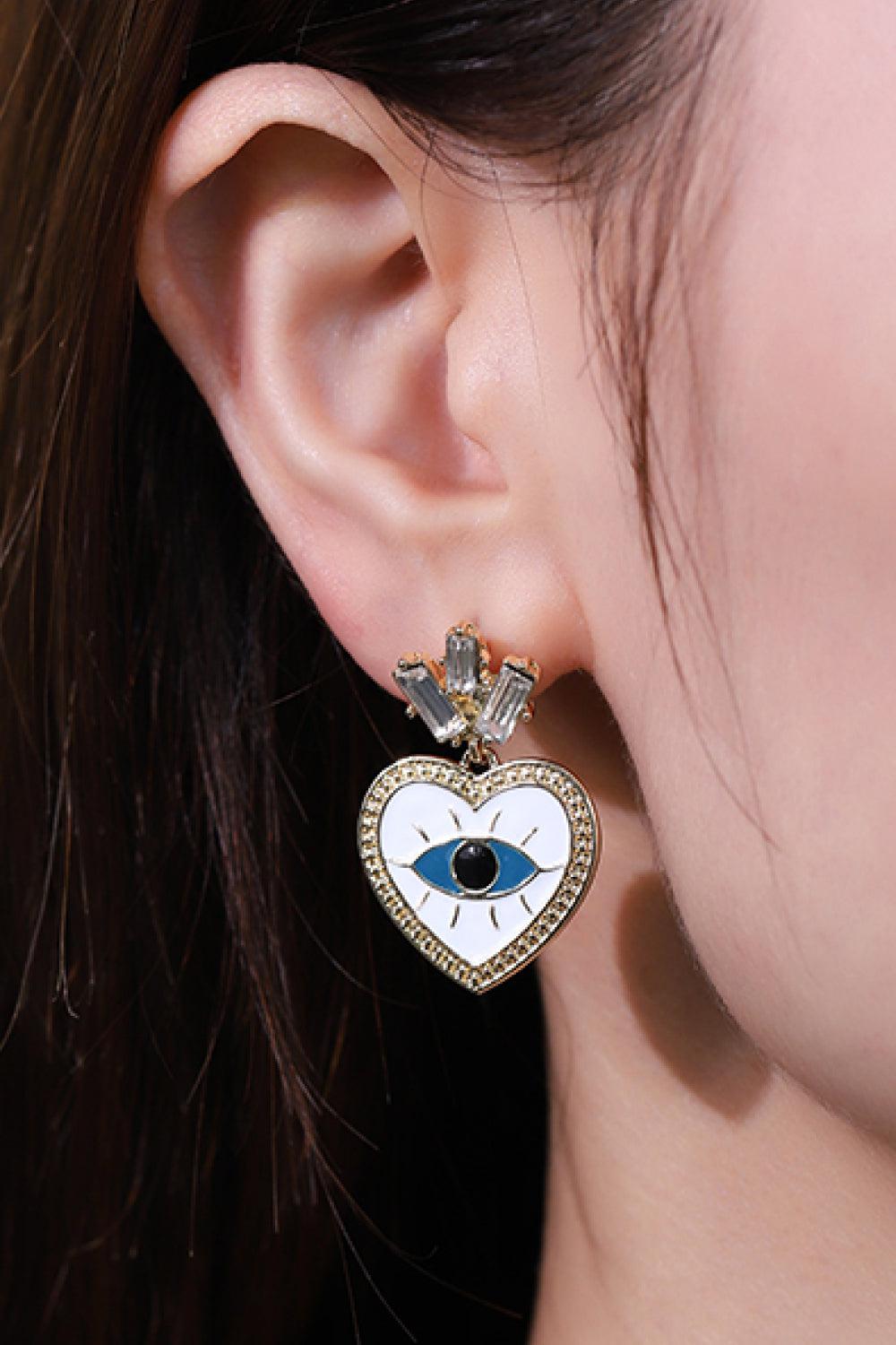 Evil Eye Heart-Shaped Drop Earrings BLUE ZONE PLANET