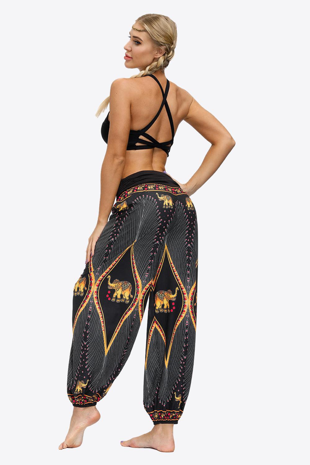 Exotic Style Printed Ruched Pants BLUE ZONE PLANET