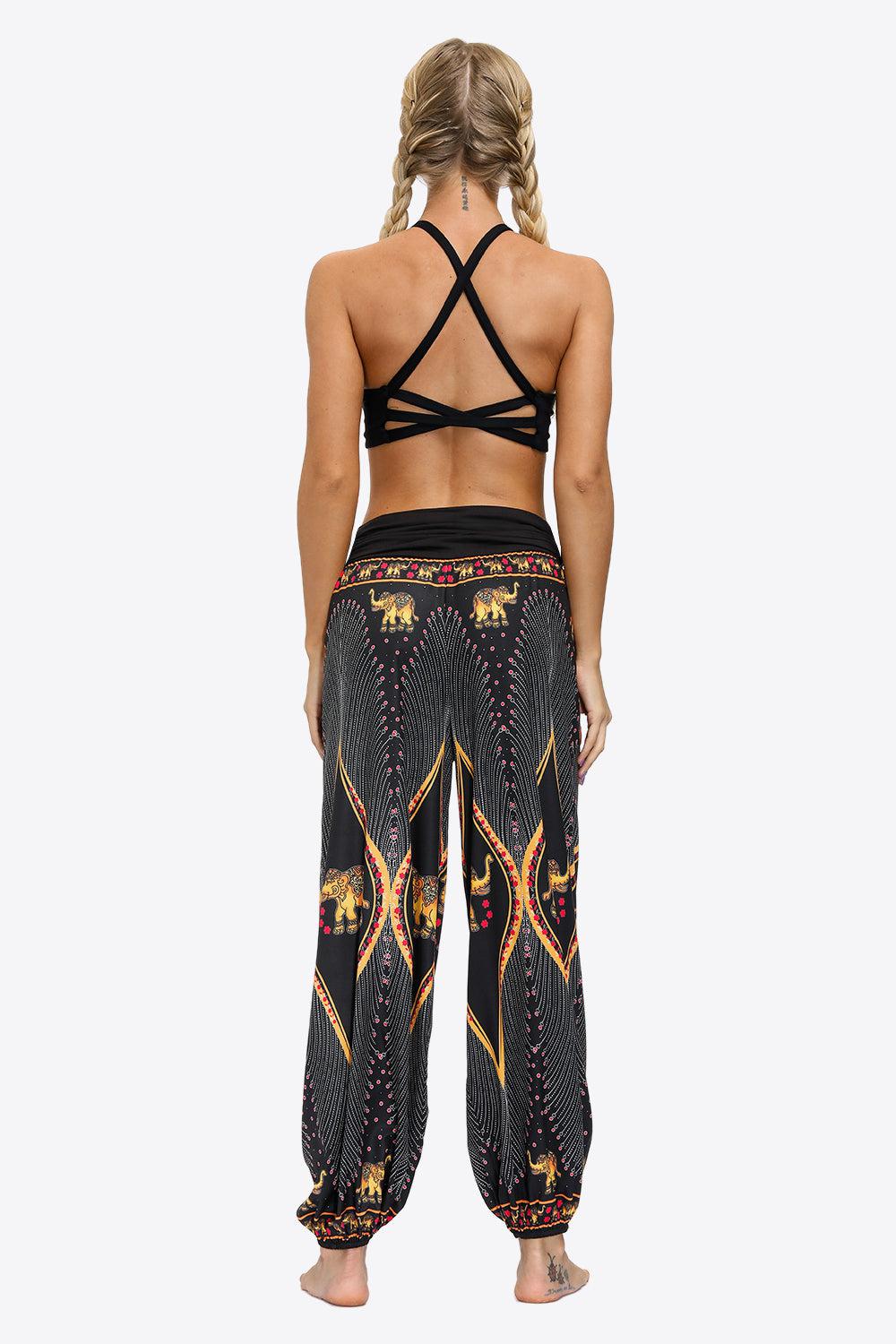 Exotic Style Printed Ruched Pants BLUE ZONE PLANET