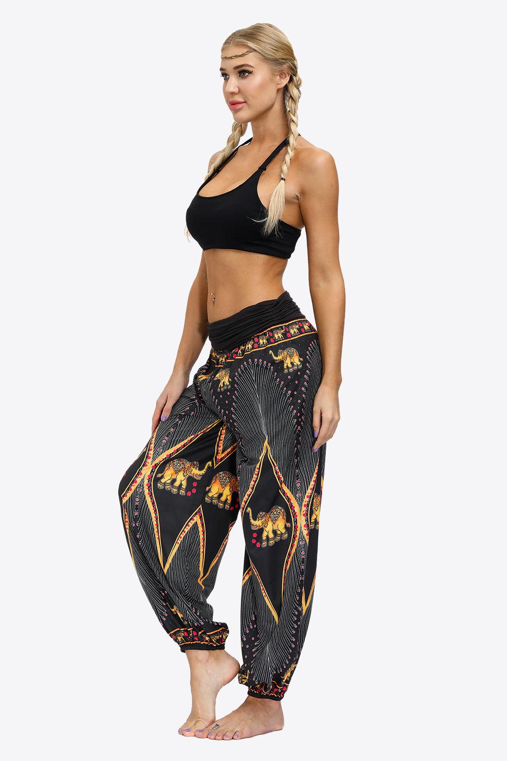 Exotic Style Printed Ruched Pants BLUE ZONE PLANET