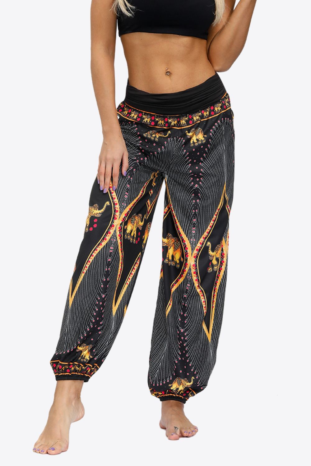 Exotic Style Printed Ruched Pants BLUE ZONE PLANET