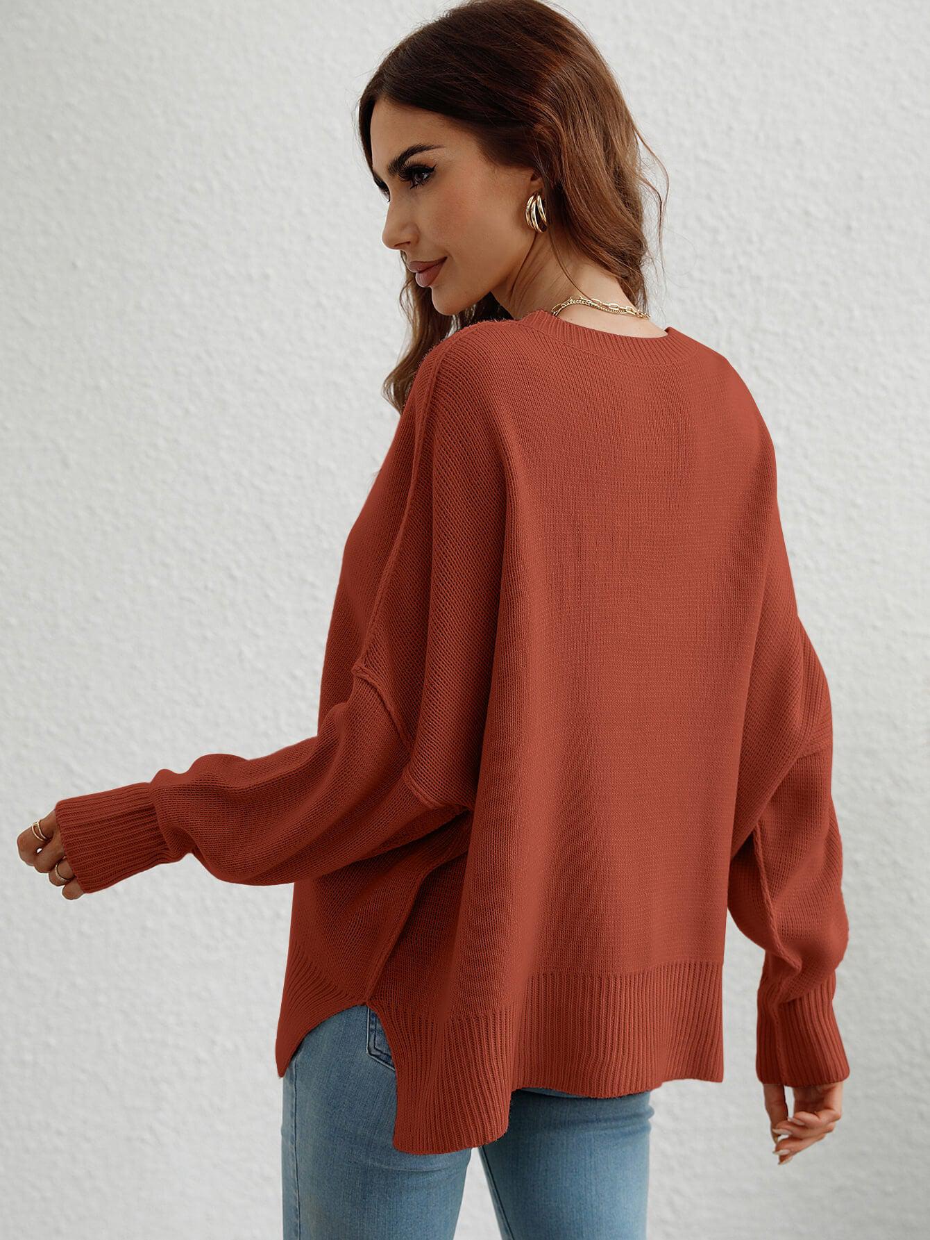 Exposed Seam Dropped Shoulder Slit Sweater BLUE ZONE PLANET