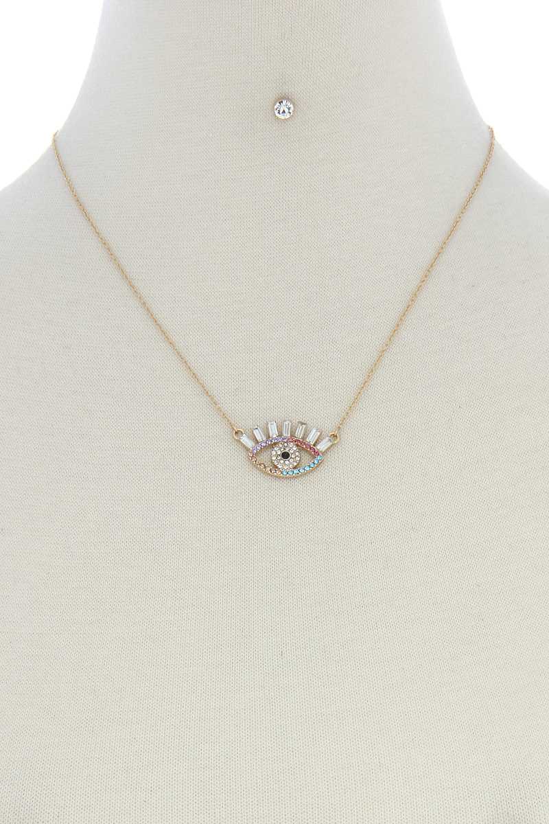 Eye for you Rhinestone Charm Necklace-NECKLACES-[Adult]-[Female]-Gold-Blue Zone Planet