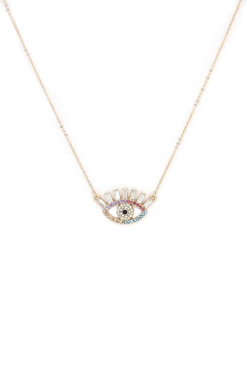 Eye for you Rhinestone Charm Necklace-NECKLACES-[Adult]-[Female]-Gold-Blue Zone Planet