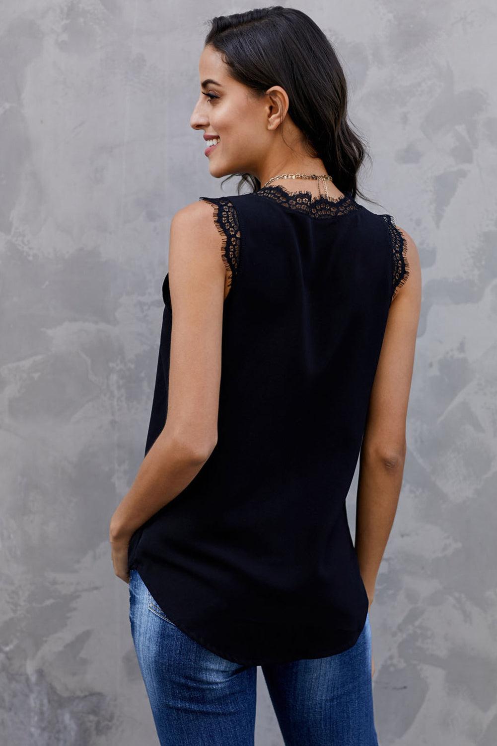 Eyelash Lace V-Neck Tank Top BLUE ZONE PLANET