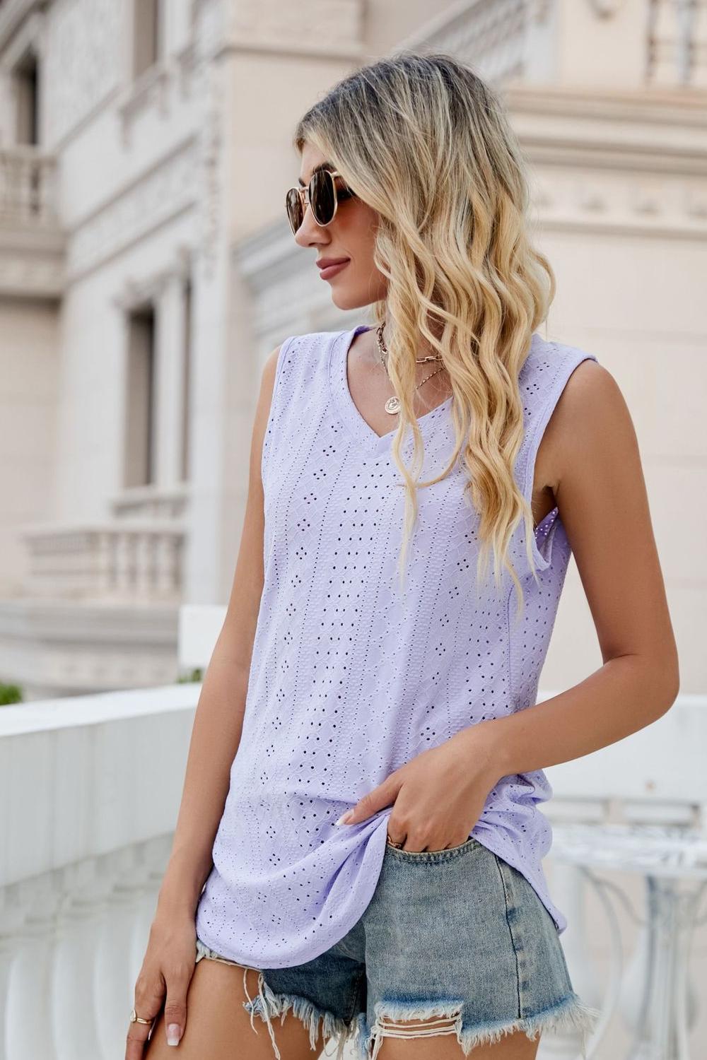 Eyelet V-Neck Tank BLUE ZONE PLANET