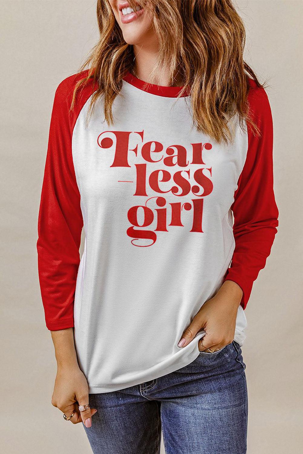 FEARLESS GIRL Graphic Raglan Sleeve Top BLUE ZONE PLANET