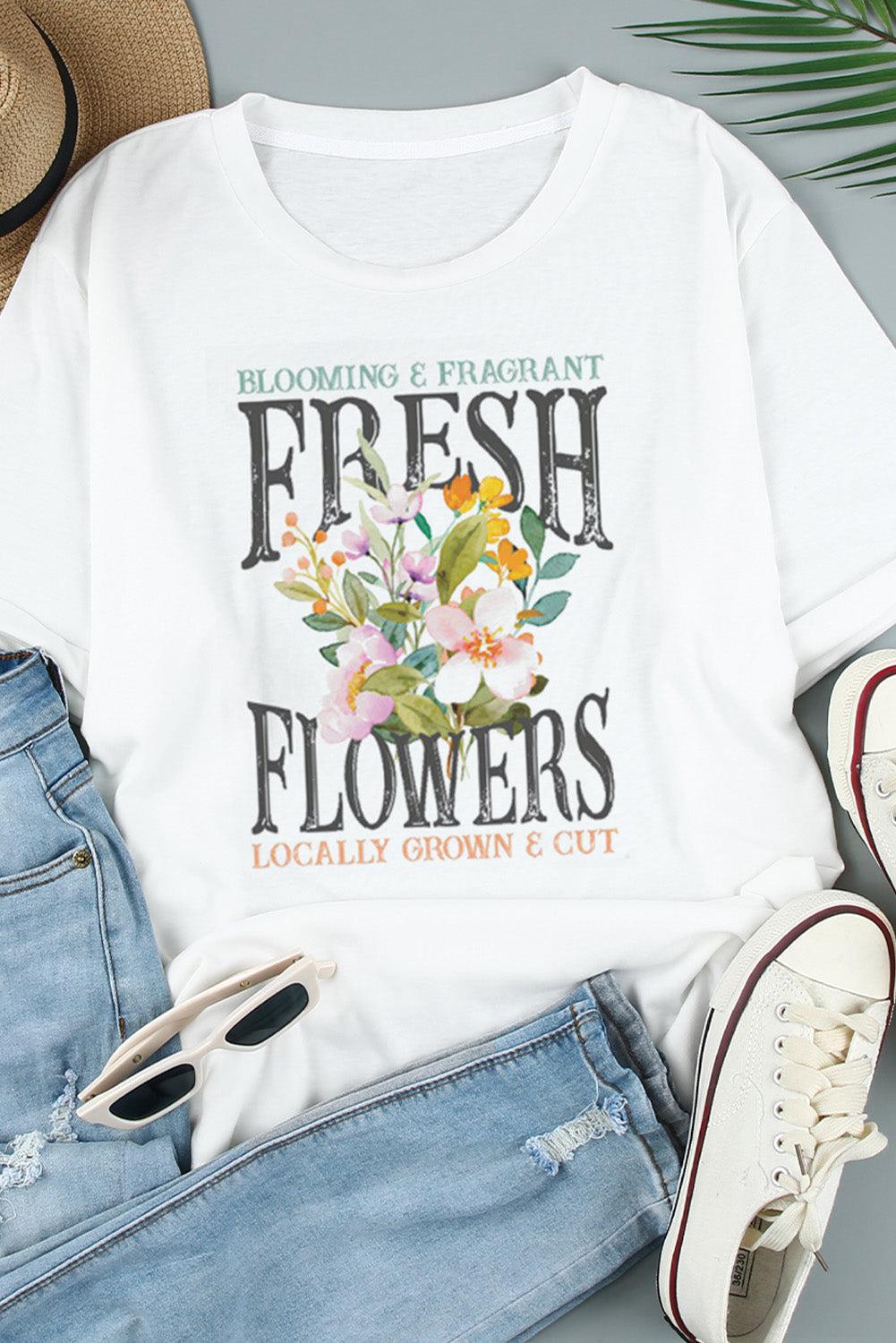 FRESH FLOWERS Round-Neck Tee BLUE ZONE PLANET