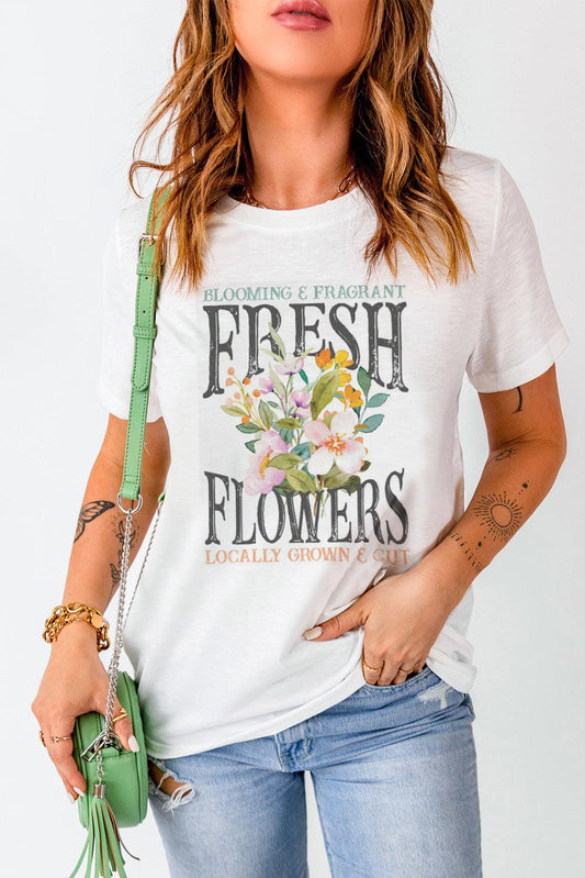 FRESH FLOWERS Round-Neck Tee BLUE ZONE PLANET