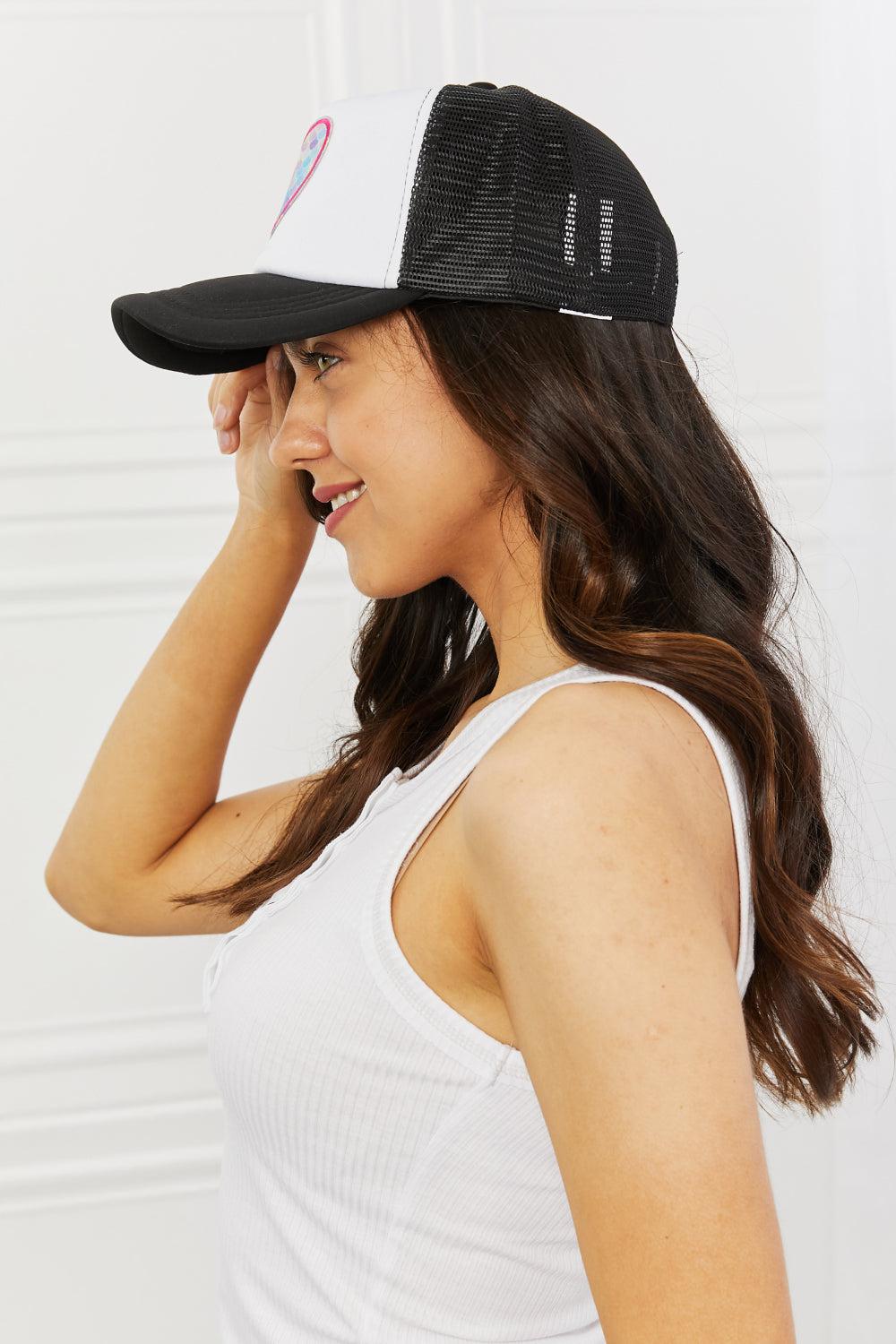 Fame Falling For You Trucker Hat in Black BLUE ZONE PLANET