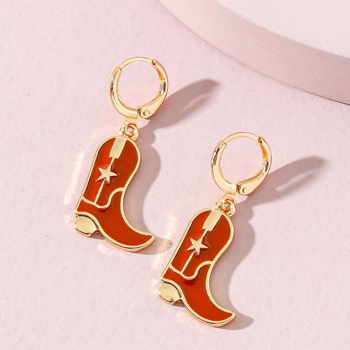 Fashion Cute Western Cowgirl Drip Boots Earrings Blue Zone Planet