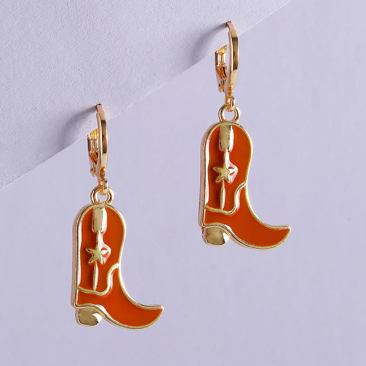 Fashion Cute Western Cowgirl Drip Boots Earrings Blue Zone Planet