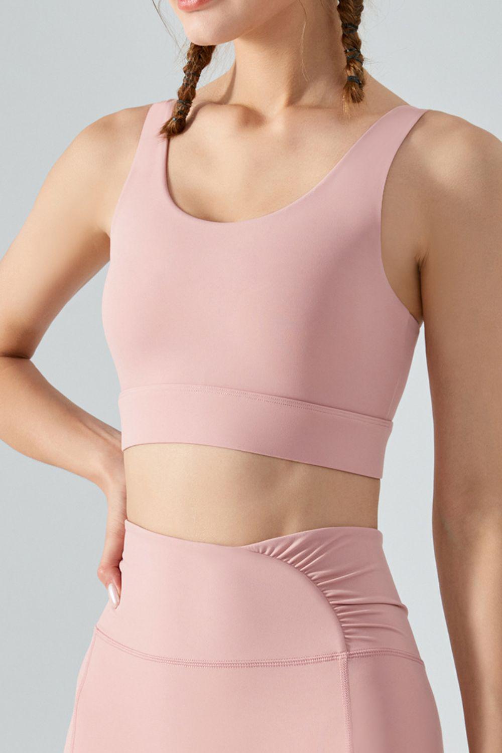 Faux Layered Twist Back Cutout Sports Bra-TOPS / DRESSES-[Adult]-[Female]-Pink-S-2022 Online Blue Zone Planet