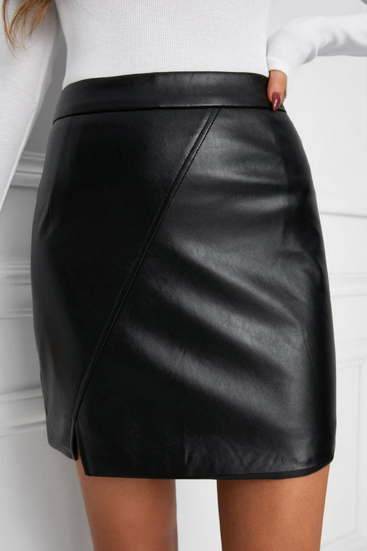 Faux Leather Mini Skirt with Slit BLUE ZONE PLANET