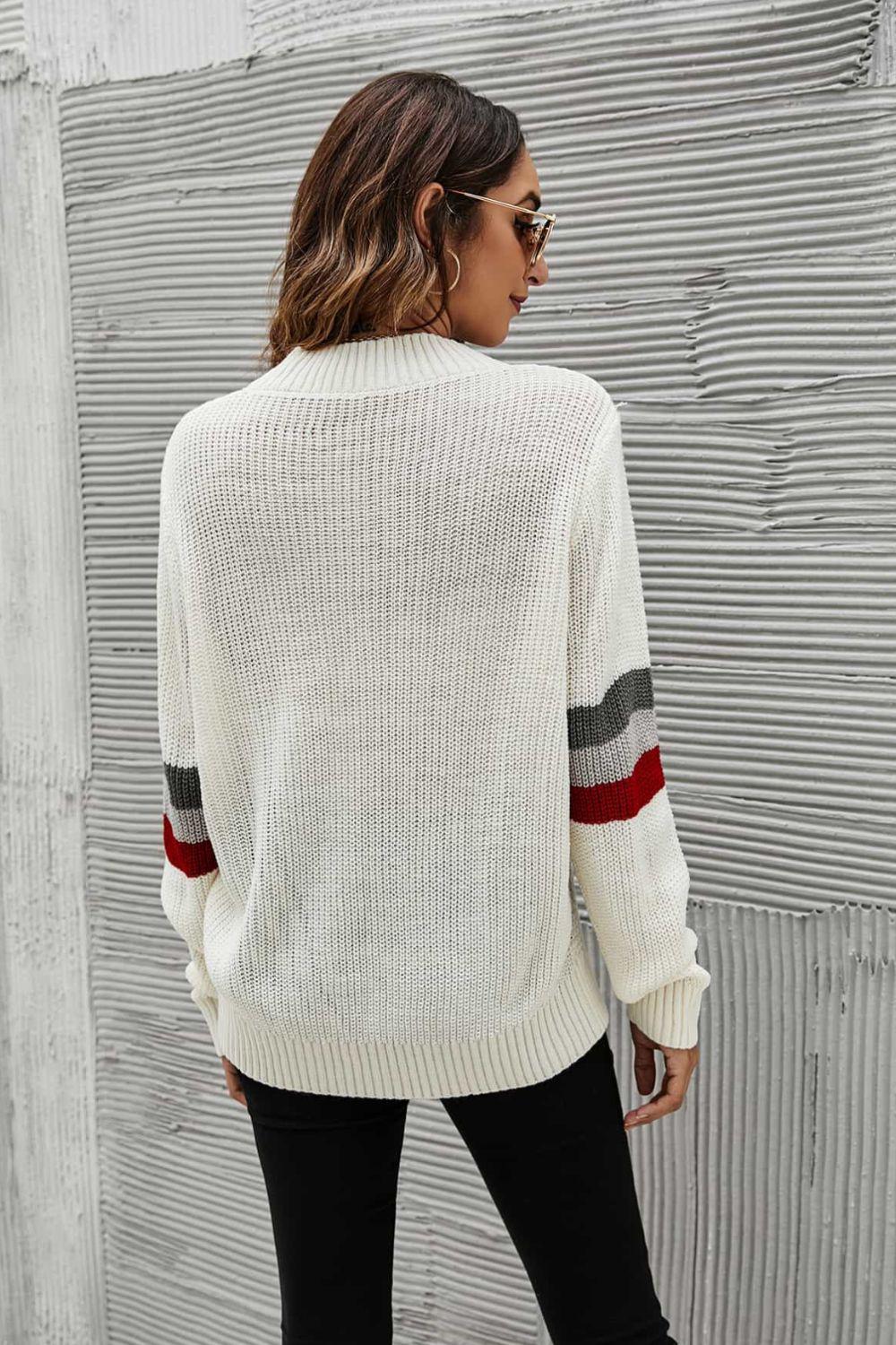 Feeling You Best Striped Cable-Knit Round Neck Sweater BLUE ZONE PLANET