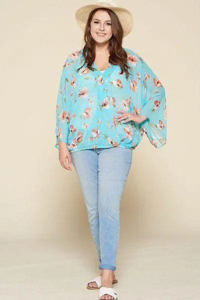Flirty In Floral Surplice Top Blue Zone Planet