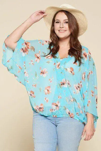 Flirty In Floral Surplice Top Blue Zone Planet