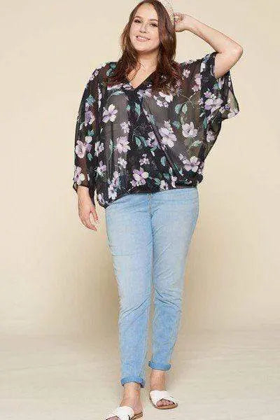 Flirty In Floral Surplice Top Blue Zone Planet