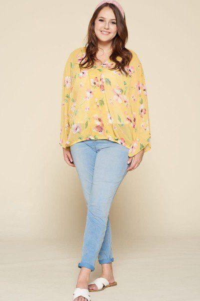 Flirty In Floral Surplice Top-TOPS / DRESSES-[Adult]-[Female]-Blue Zone Planet