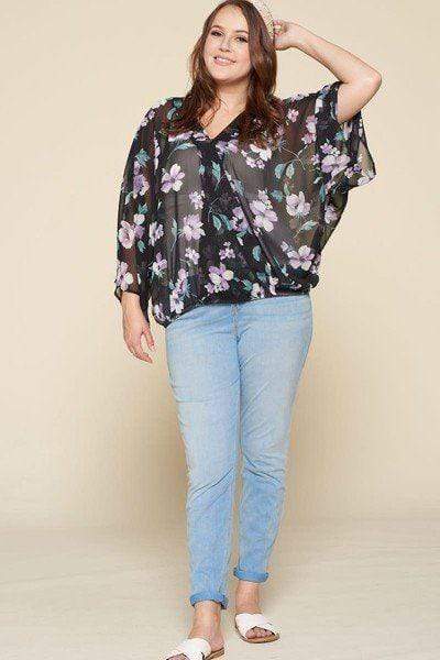 Flirty In Floral Surplice Top-TOPS / DRESSES-[Adult]-[Female]-Blue Zone Planet