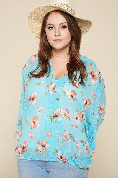 Flirty In Floral Surplice Top-TOPS / DRESSES-[Adult]-[Female]-Mint-1XL-Blue Zone Planet