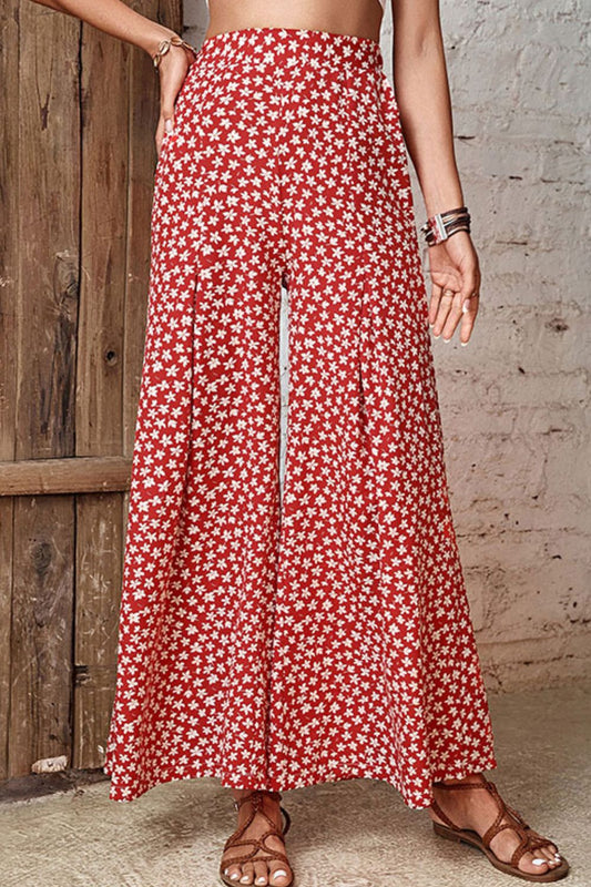 Floral High-Rise Wide Leg Flare Pants BLUE ZONE PLANET