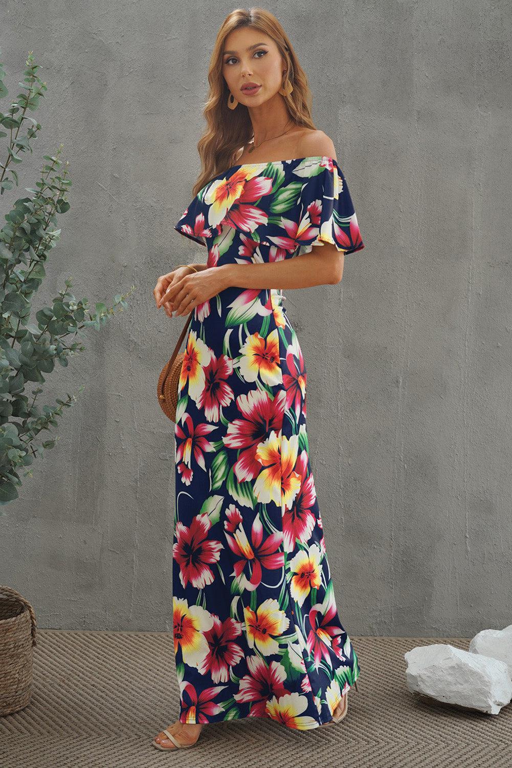 Floral Layered Off-Shoulder Maxi Dress BLUE ZONE PLANET