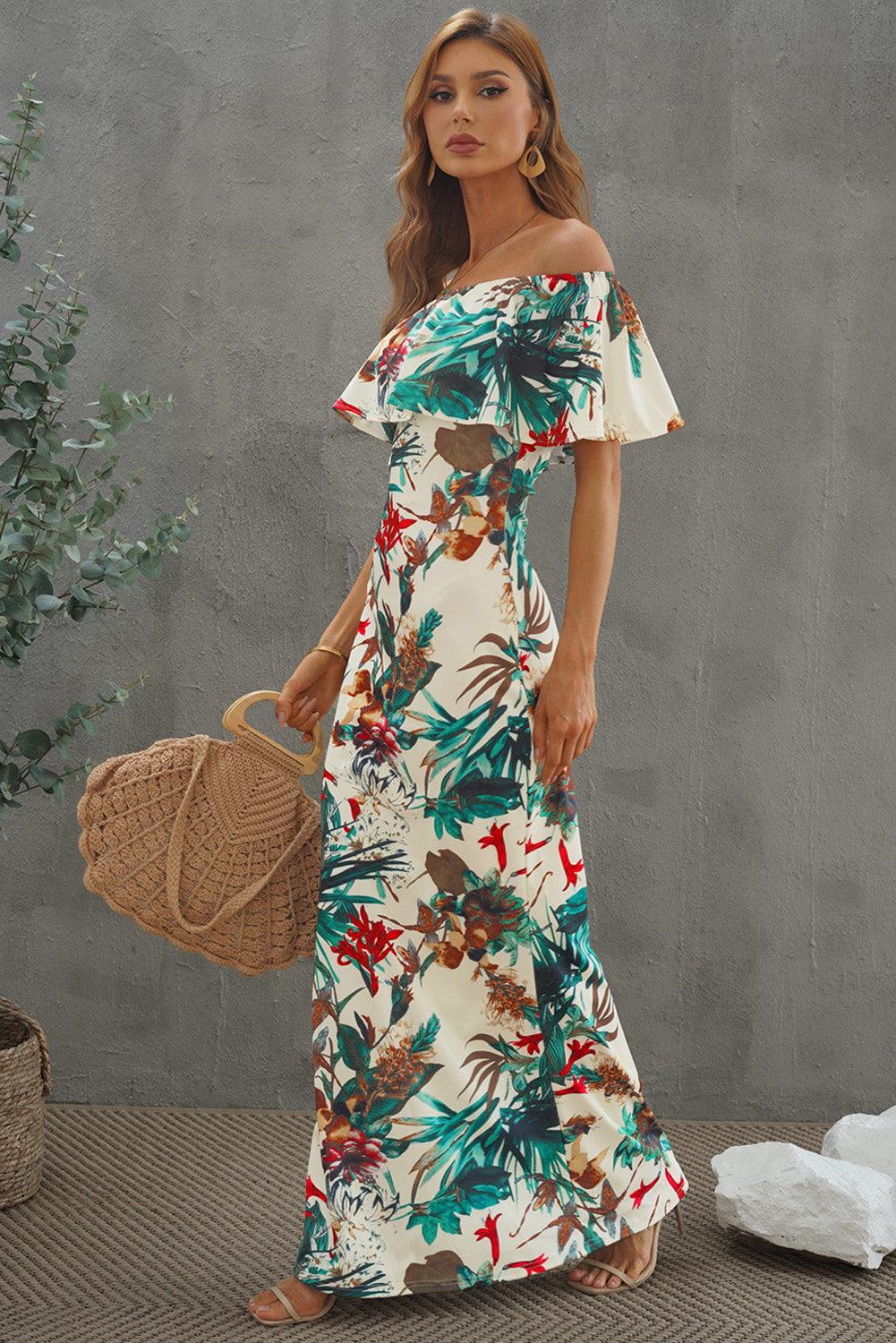 Floral Layered Off-Shoulder Maxi Dress BLUE ZONE PLANET