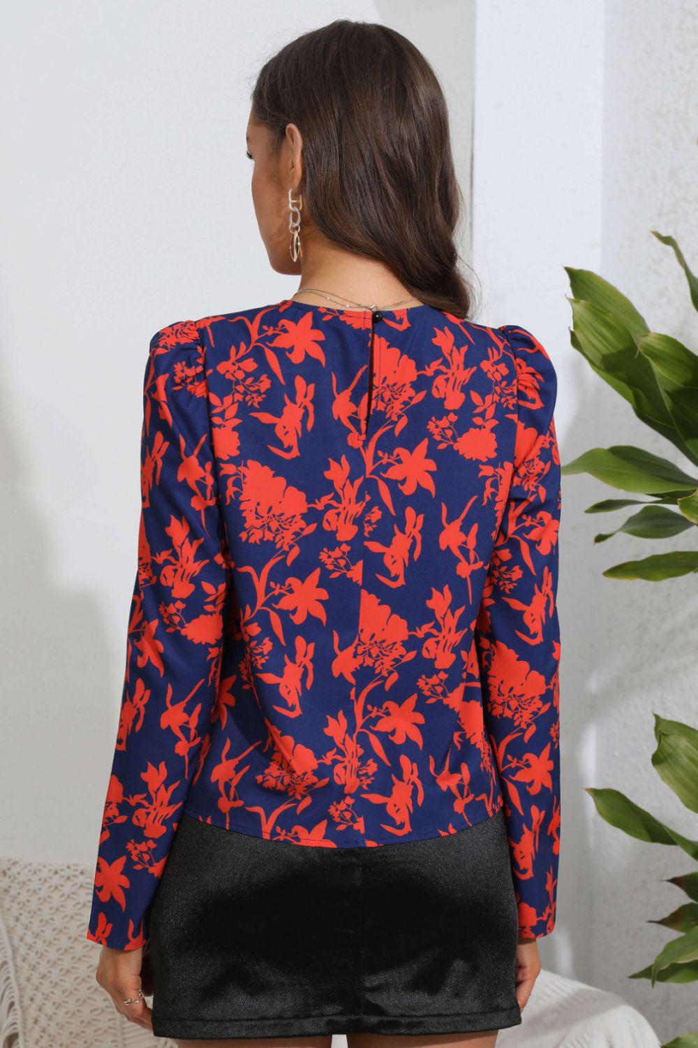 Floral Long Puff Sleeve Blouse BLUE ZONE PLANET