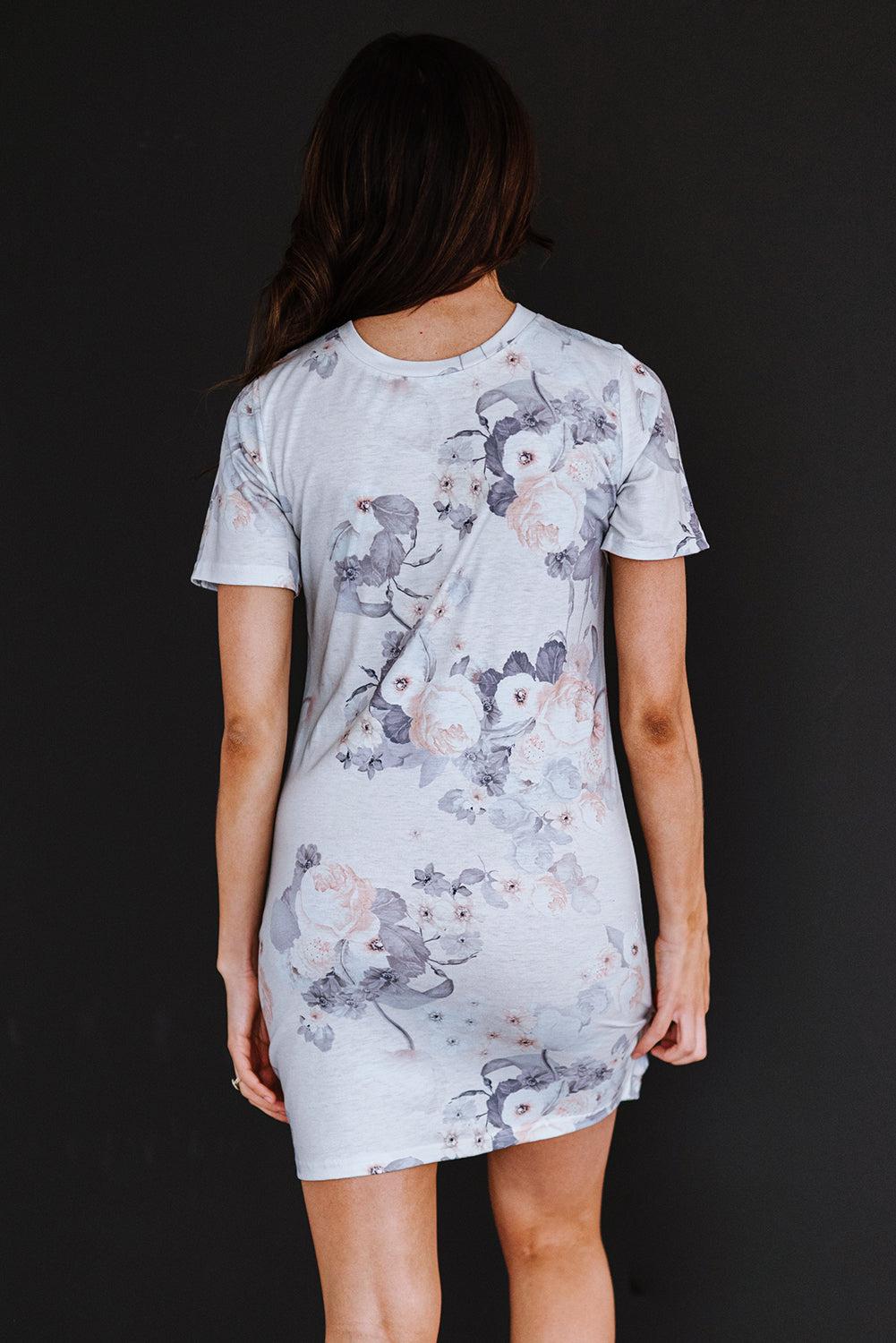 Floral Mock Neck Short Sleeve Dress BLUE ZONE PLANET